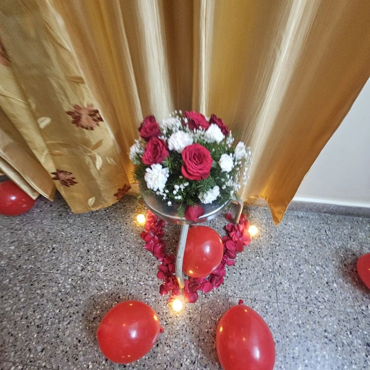 Candle light and rose decor for first night surprise in Bangalore
